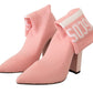 Chic Pink Suede Ankle Boots with Logo Socks