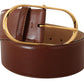 Elegant Brown Leather Belt with Gold Buckle