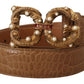 Elegant Croco Leather Amore Belt with Pearls