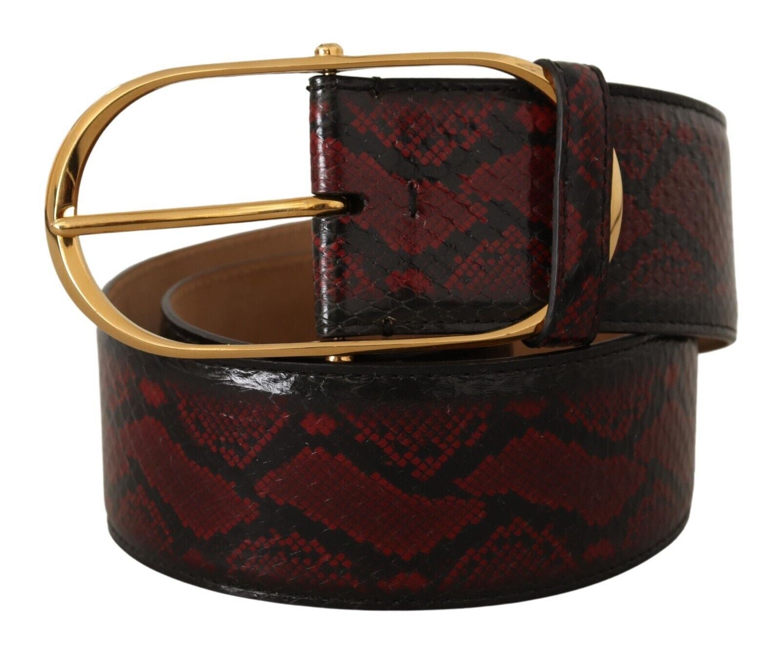 Eleganter roter Pythonledergürtel mit goldener Schnalle