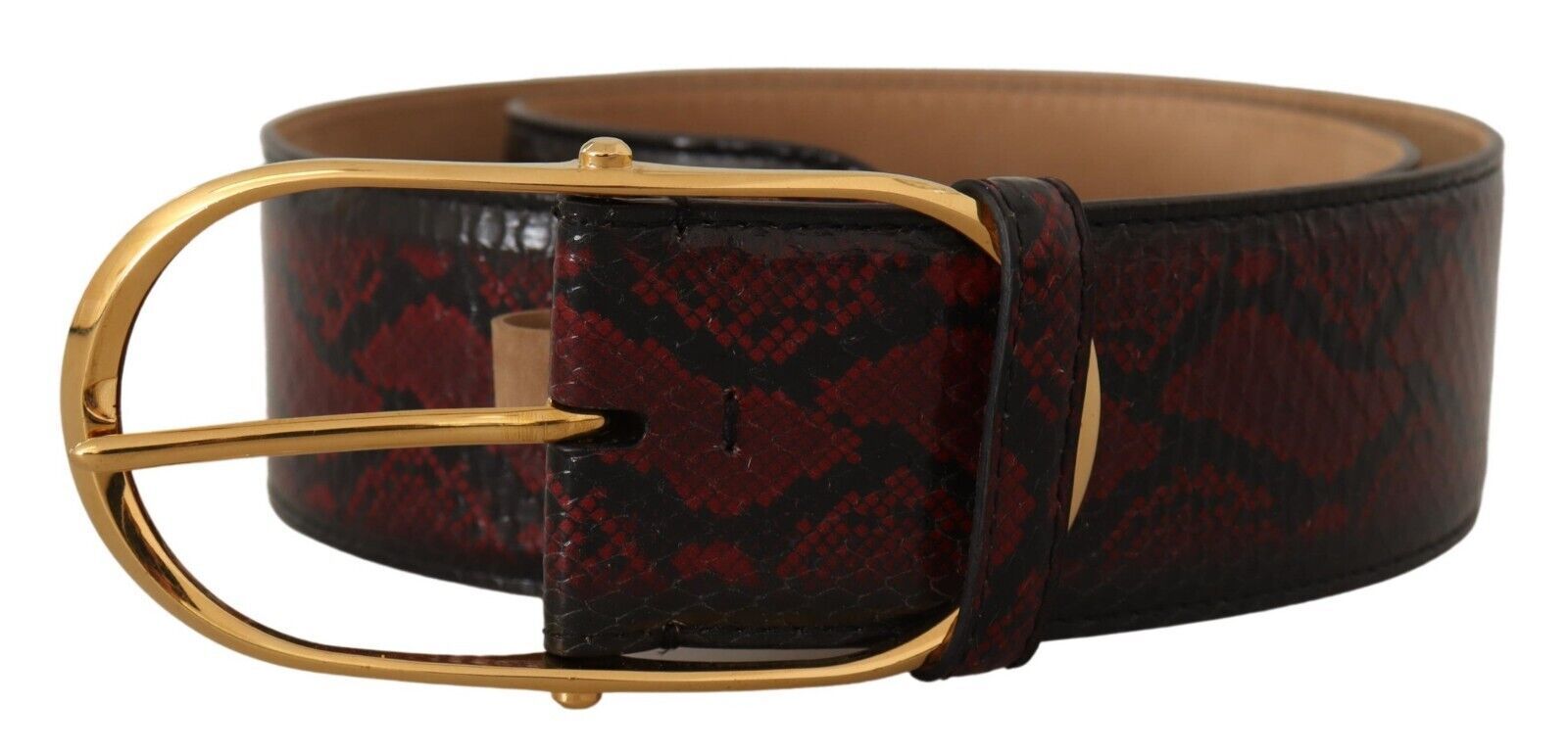 Eleganter roter Pythonledergürtel mit goldener Schnalle