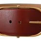 Elegant Maroon Leather Belt with Gold Accents