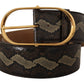 Elegant Snakeskin Belt with Gold Oval Buckle