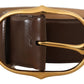 Elegant Brown Leather Belt with Gold Buckle