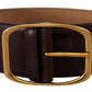 Elegant Dark Brown Leather Belt with Gold Buckle