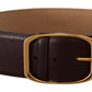 Elegant Dark Brown Leather Belt with Gold Buckle