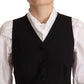 Dolce & Gabbana Black Button Down Sleeveless Vest Viscose Top