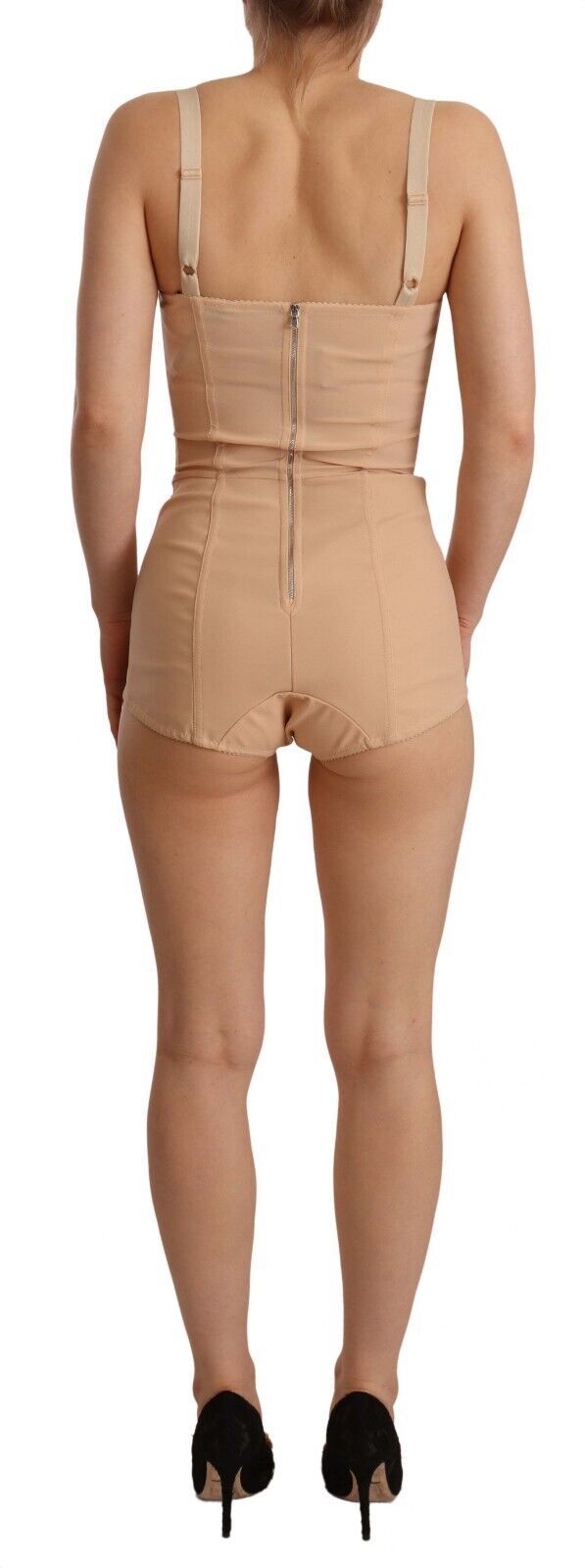 Beigefarbener Stretch-Body mit Spitzeneinsatz