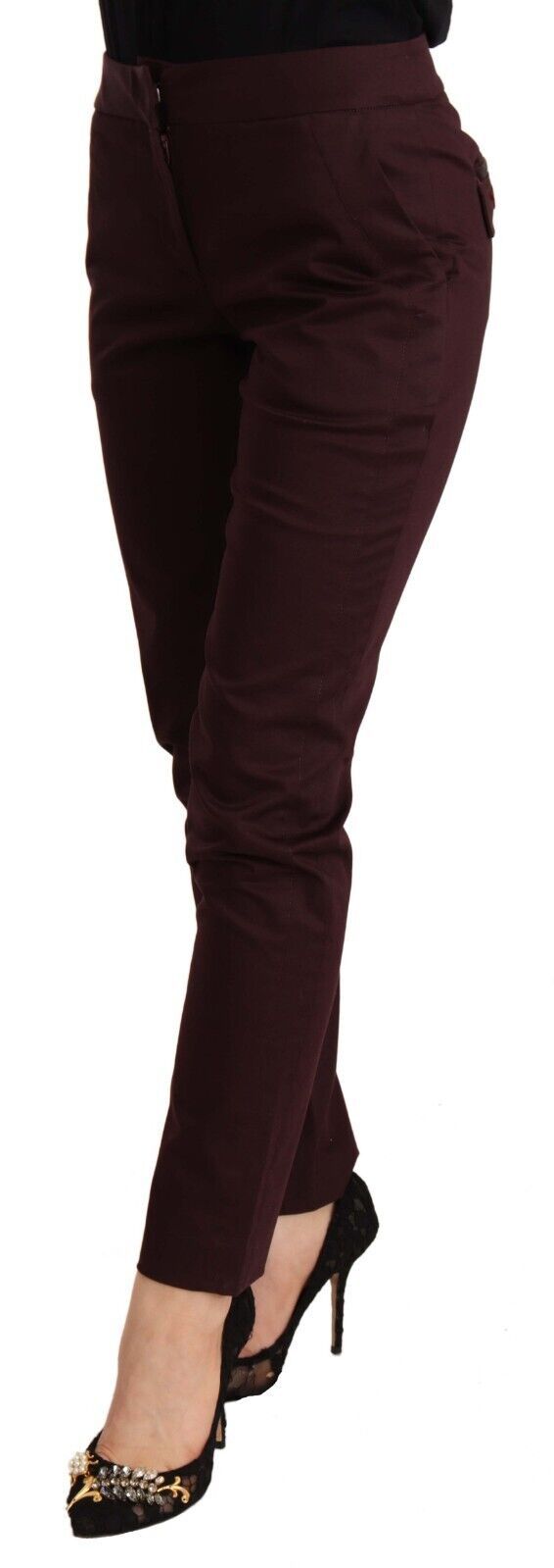 Kastanienbraune Slim Fit Skinny-Hose mit Reißverschlussdetail