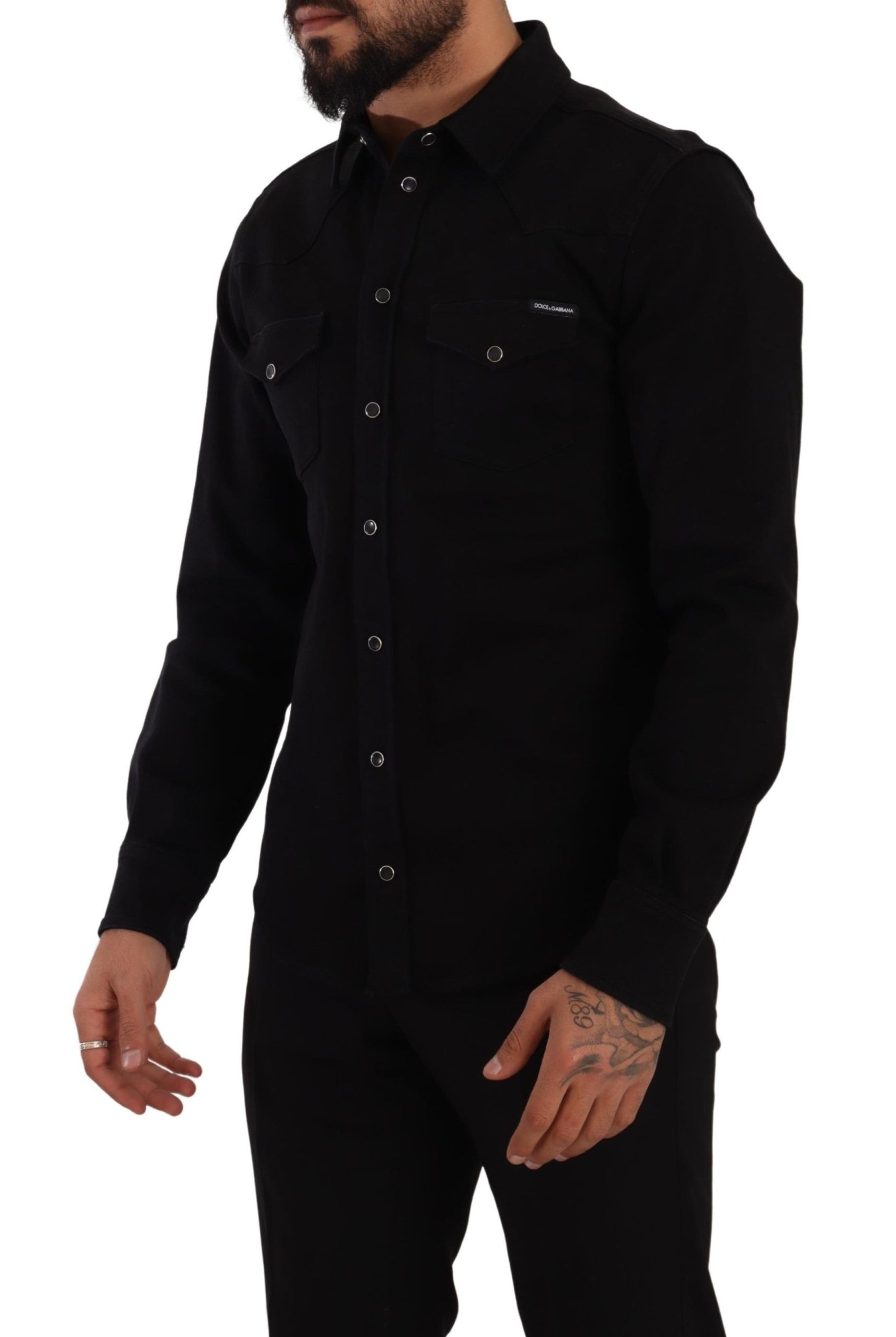 Camicia nera casual slim fit firmata