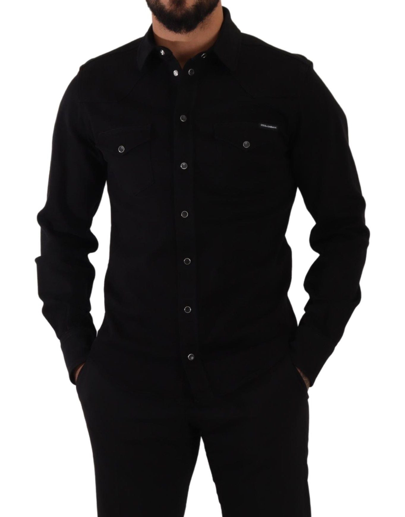 Camicia nera casual slim fit firmata
