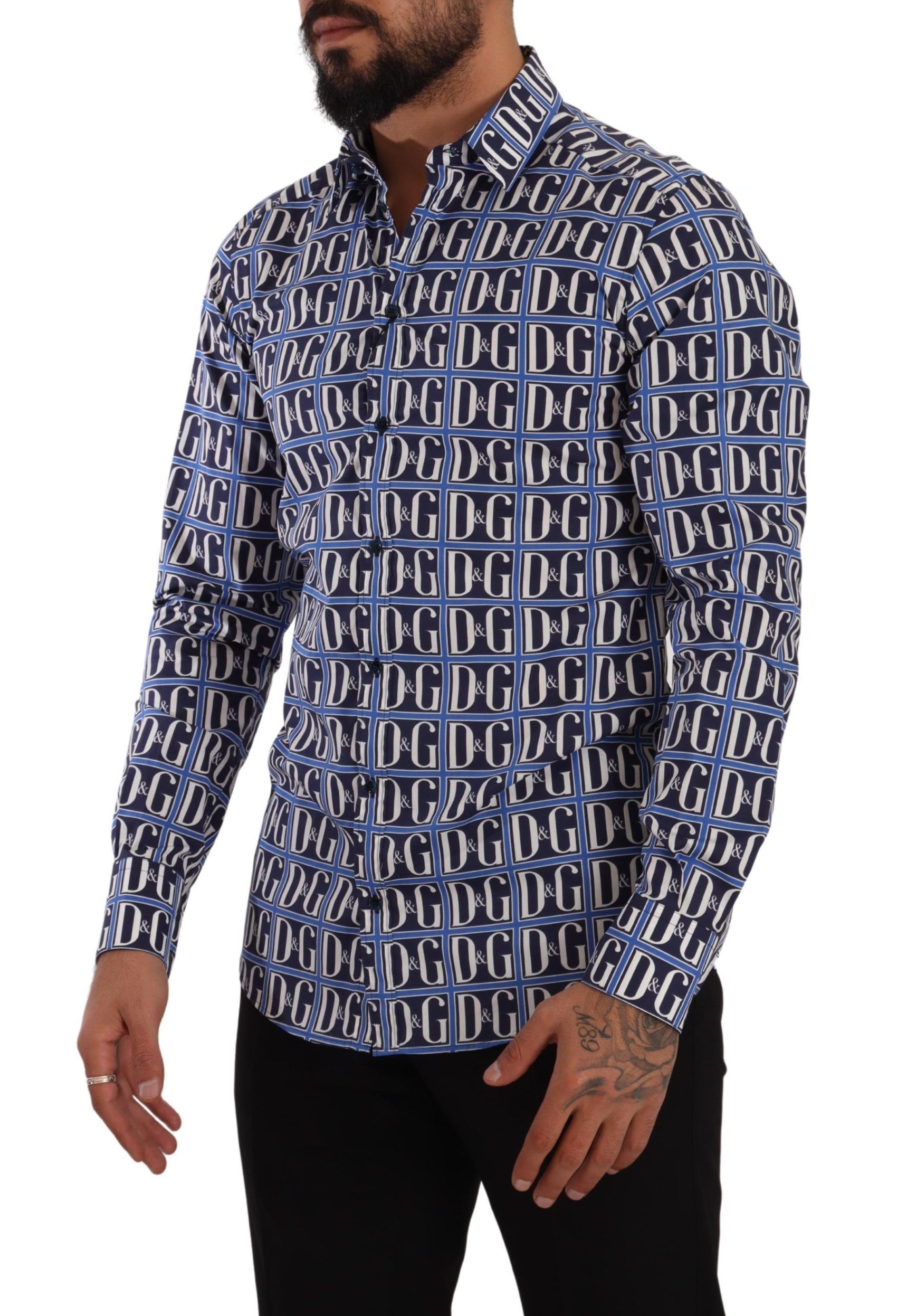 Camicia in cotone con logo blu slim fit
