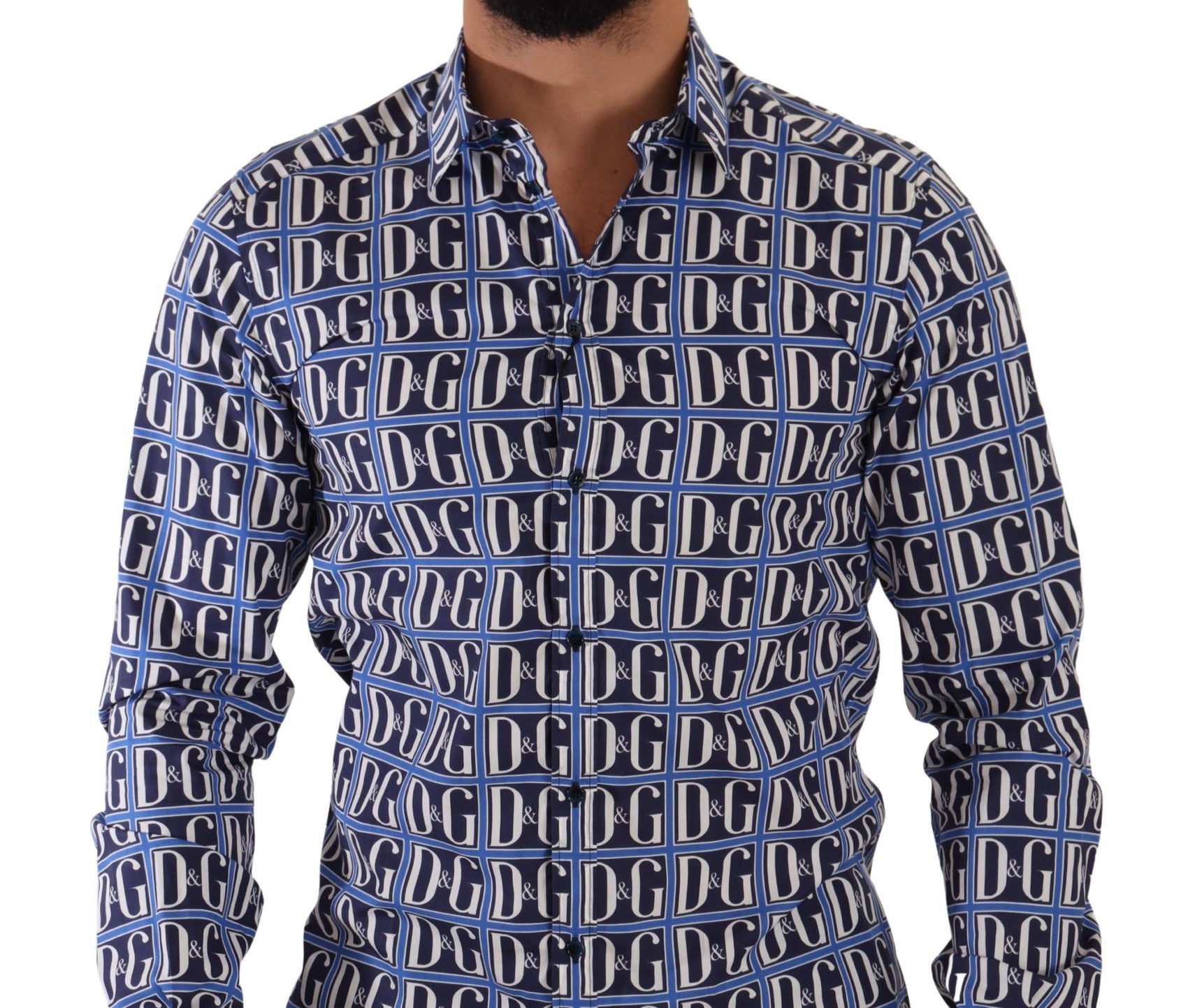 Camicia in cotone con logo blu slim fit