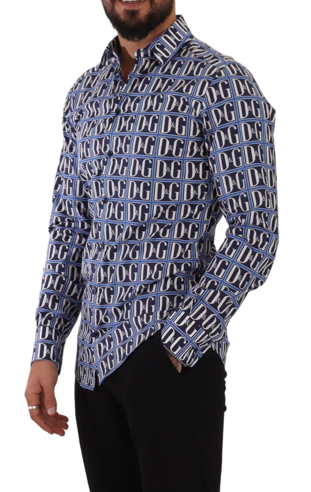 Camicia in cotone con logo blu slim fit
