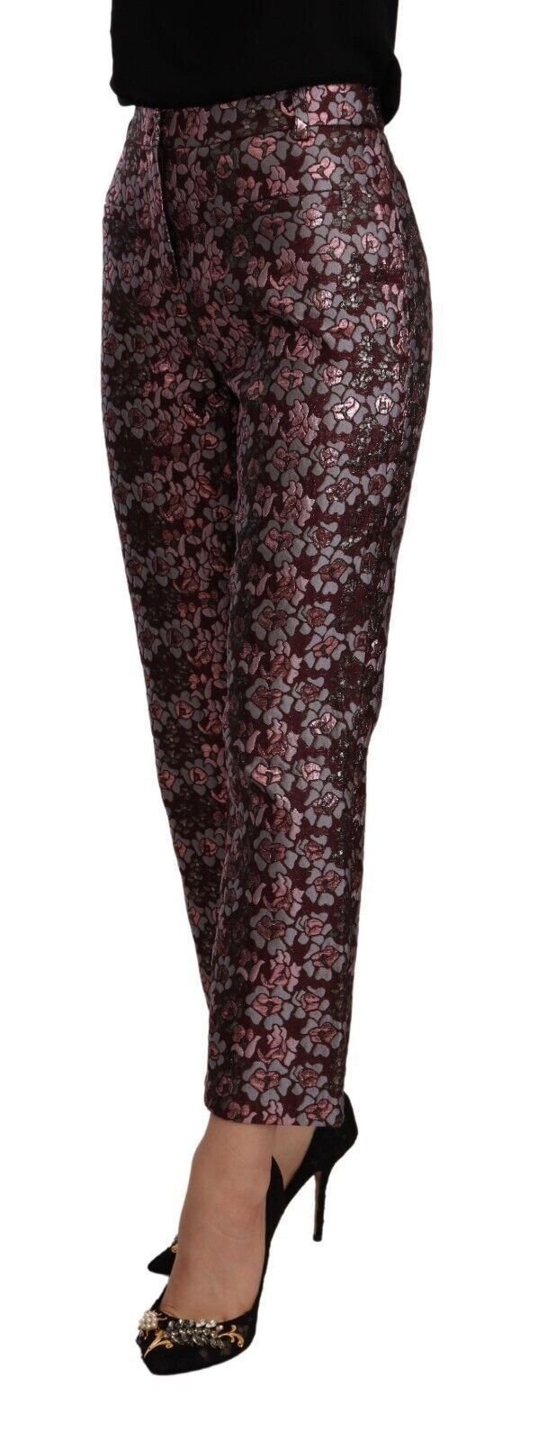Ausgestellte, verkürzte Jacquard-Hose mit hoher Taille