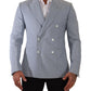 Elegant Slim Fit Light Blue Double Breasted Blazer