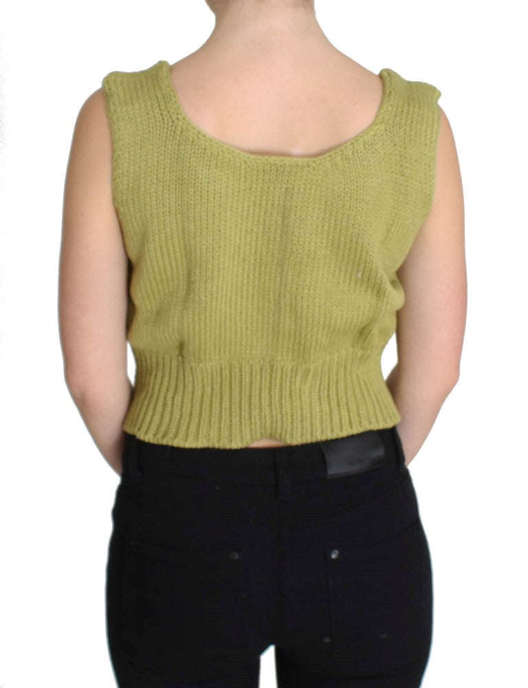 Eleganter ärmelloser Westepullover aus grünem Strick