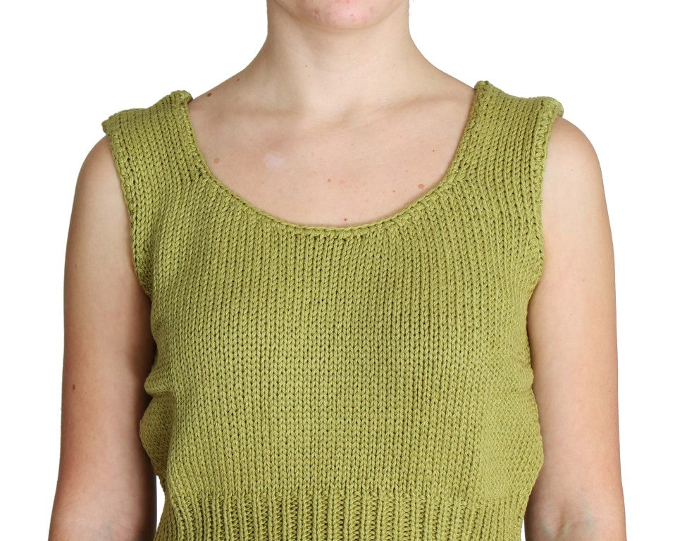 Eleganter ärmelloser Westepullover aus grünem Strick