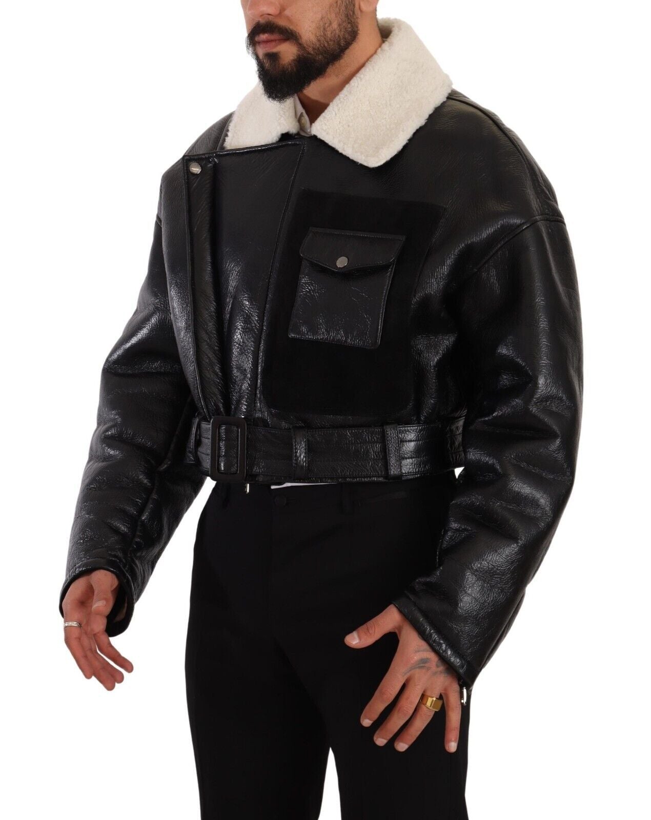 Elegante Shearling-Bikerjacke