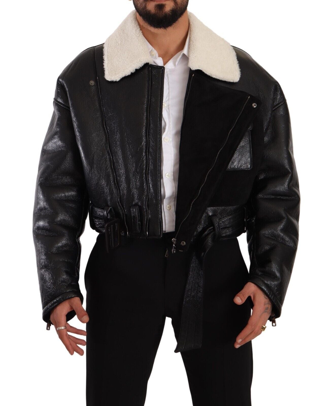 Elegante Shearling-Bikerjacke