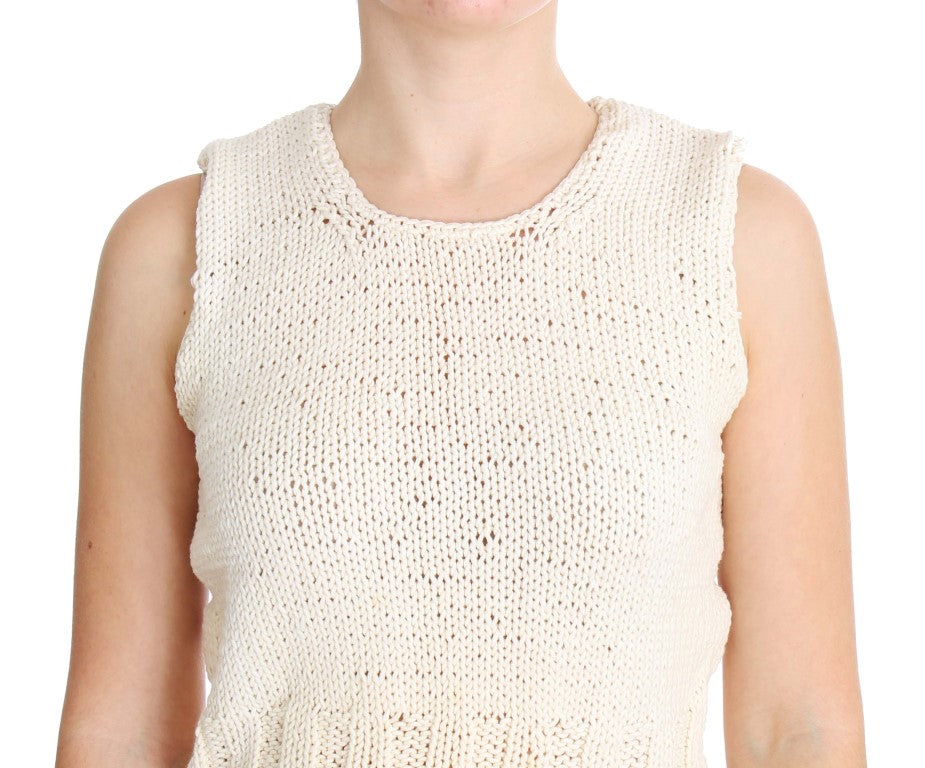 Beigefarbener ärmelloser Westenpullover aus Baumwollmischung
