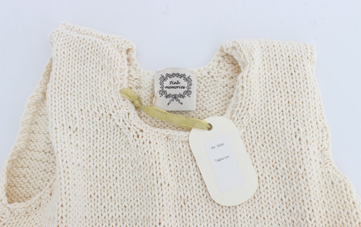 Beigefarbener ärmelloser Westenpullover aus Baumwollmischung