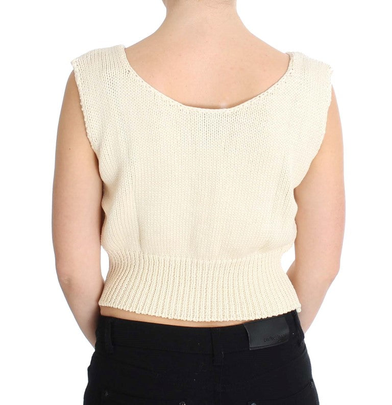 Maglione gilet senza maniche in maglia beige
