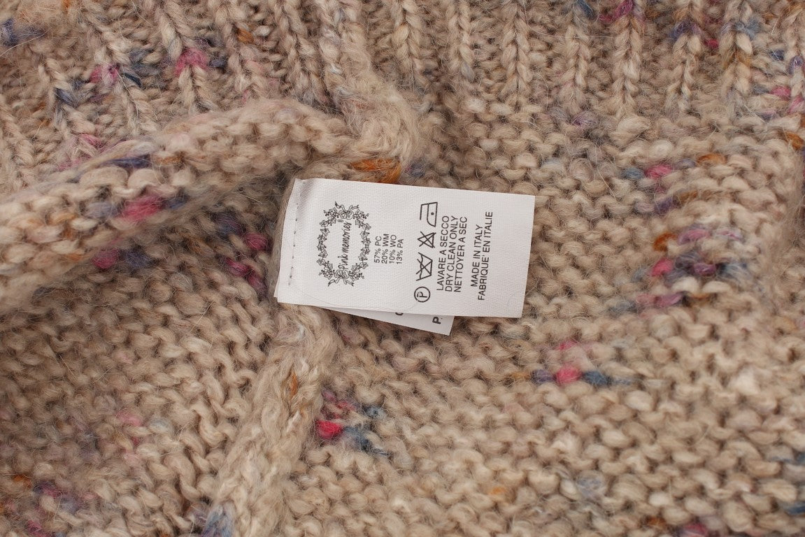 Maglione lavorato a maglia beige oversize con scollo a V
