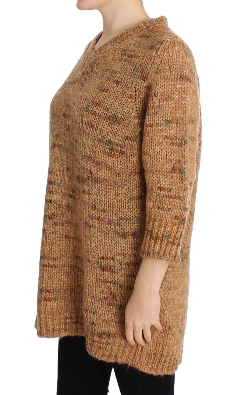 Maglione oversize lavorato a maglia con scollo a V marrone chic