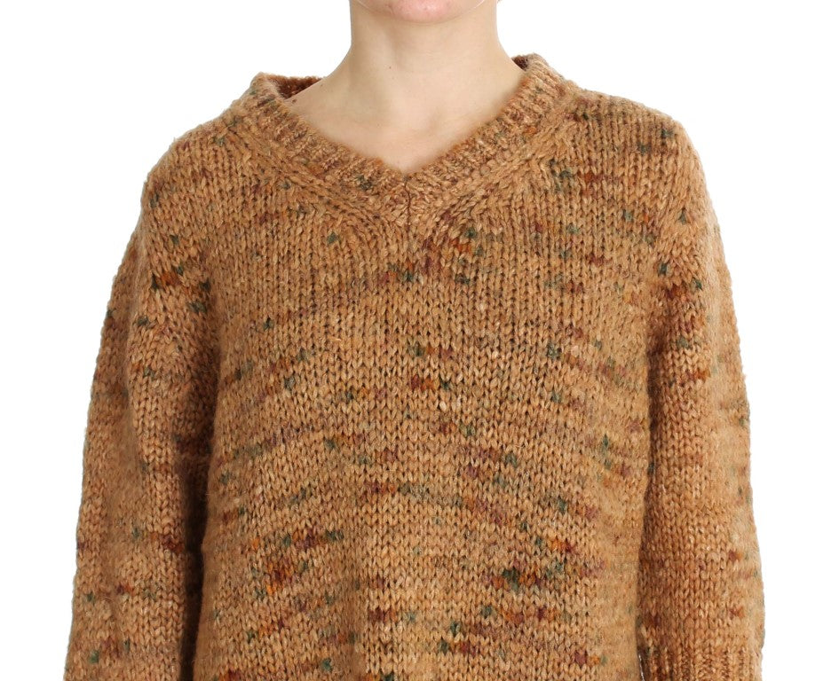 Maglione oversize lavorato a maglia con scollo a V marrone chic