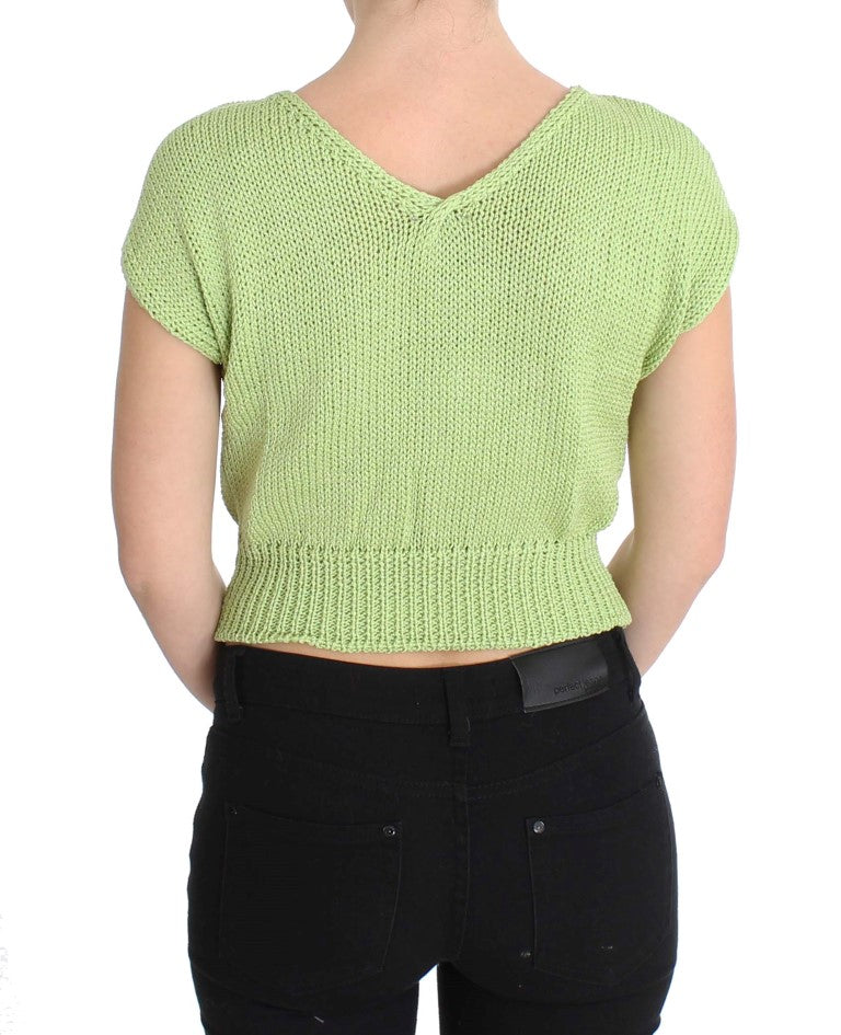 Elegante maglione verde lavorato a maglia senza maniche