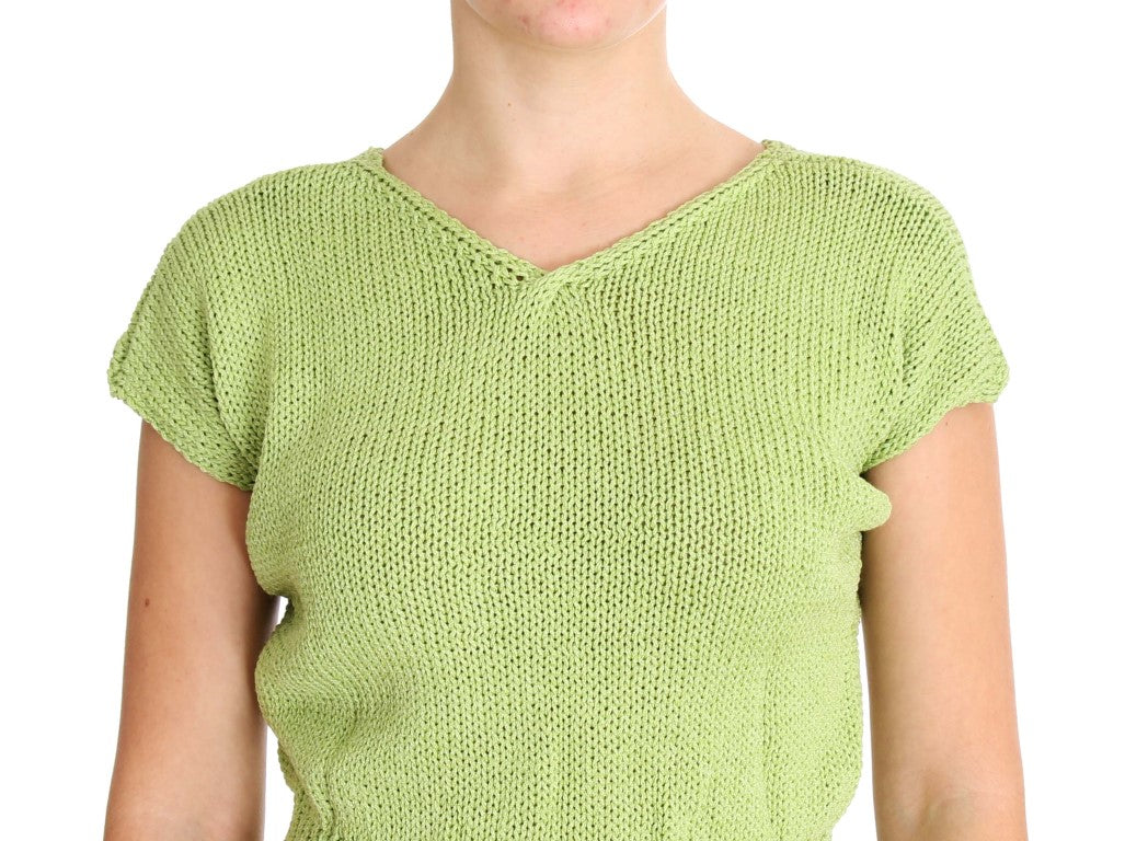 Elegante maglione verde lavorato a maglia senza maniche