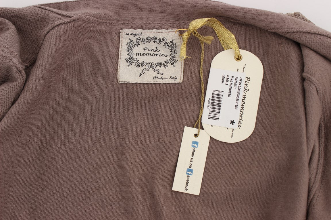 Elegante maglione cardigan in pizzo di cotone viola