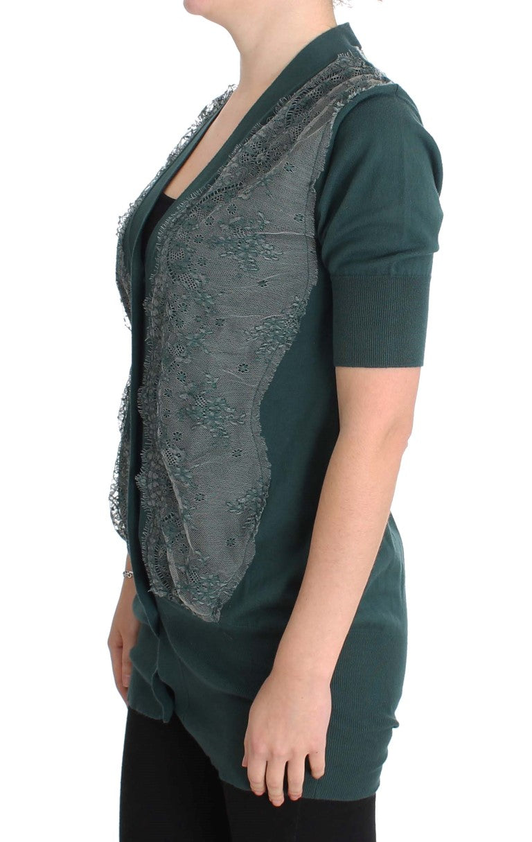 Elegante maglione cardigan in pizzo verde