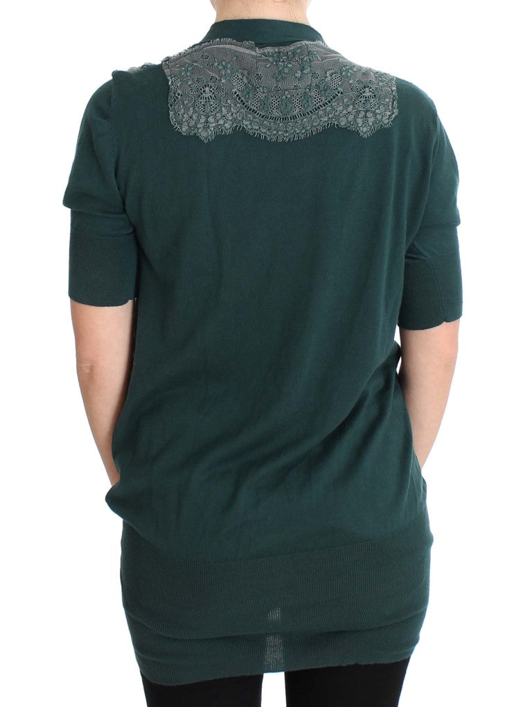 Elegante maglione cardigan in pizzo verde