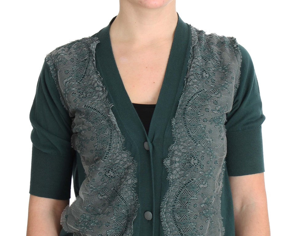 Elegante maglione cardigan in pizzo verde