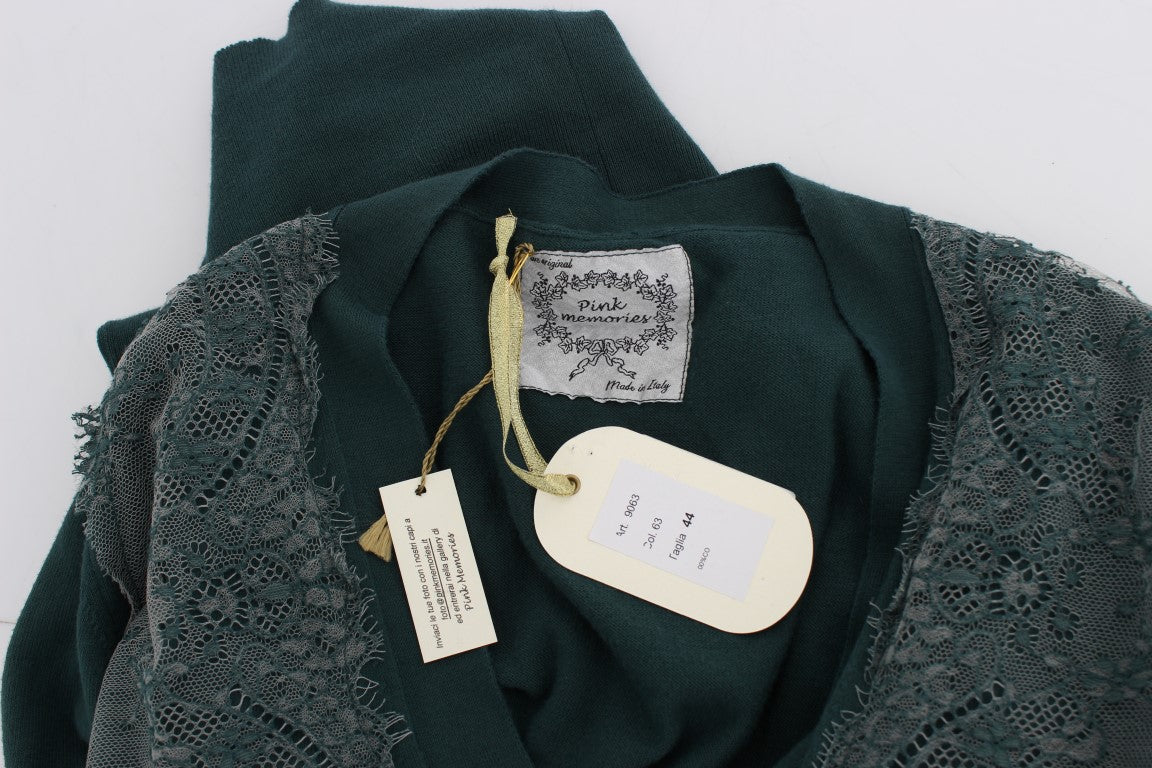 Elegante maglione cardigan in pizzo verde