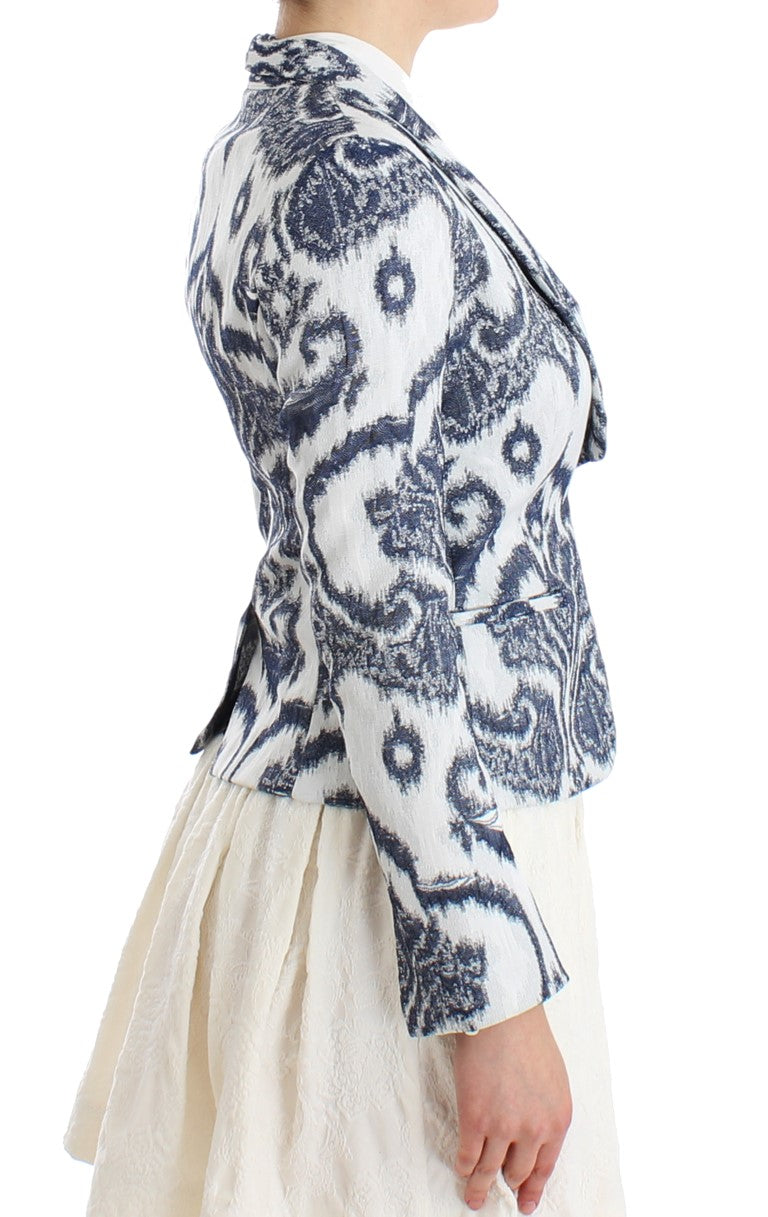 Elegante blazer corto blu bicolore