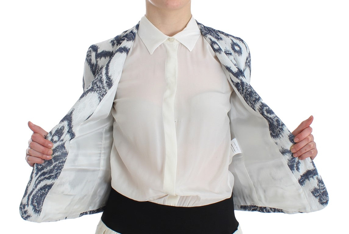 Elegante blazer corto blu bicolore