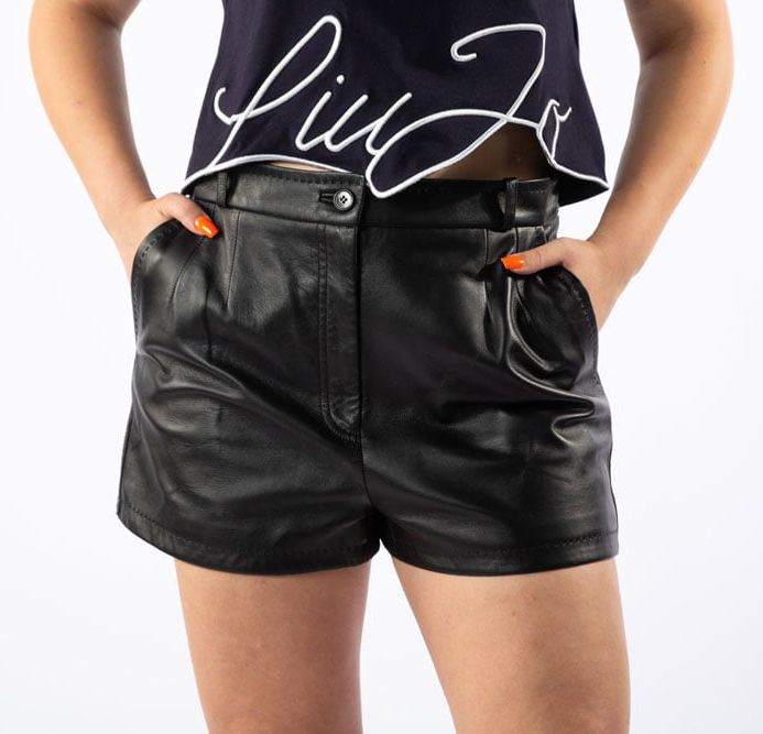 Schwarze Lammfell-Shorts für Damen