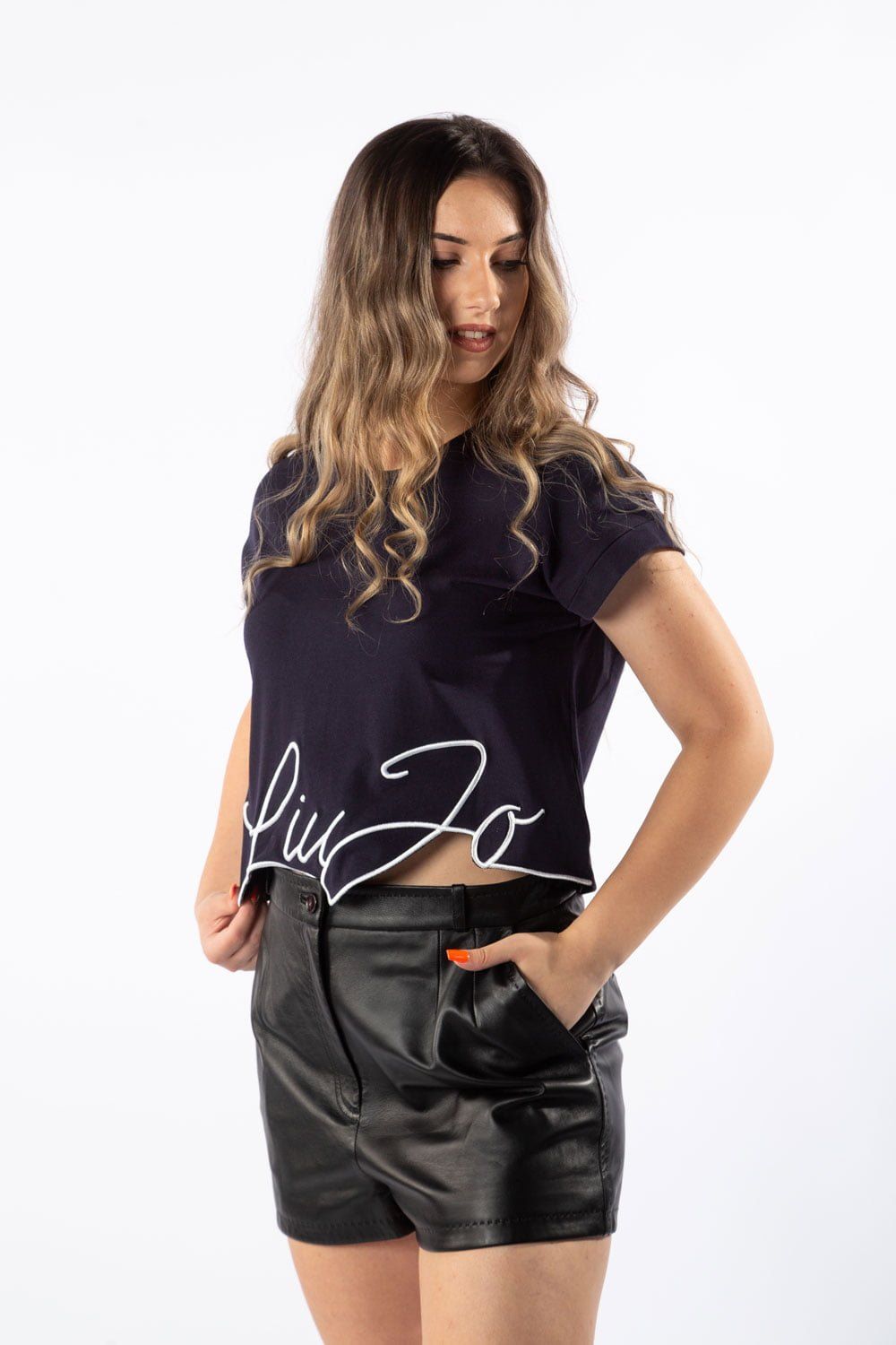 Black Lambskin Women Short