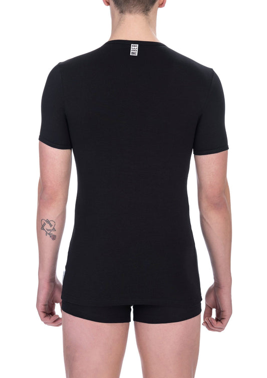 T-shirt nera da uomo in cotone con scollo a V