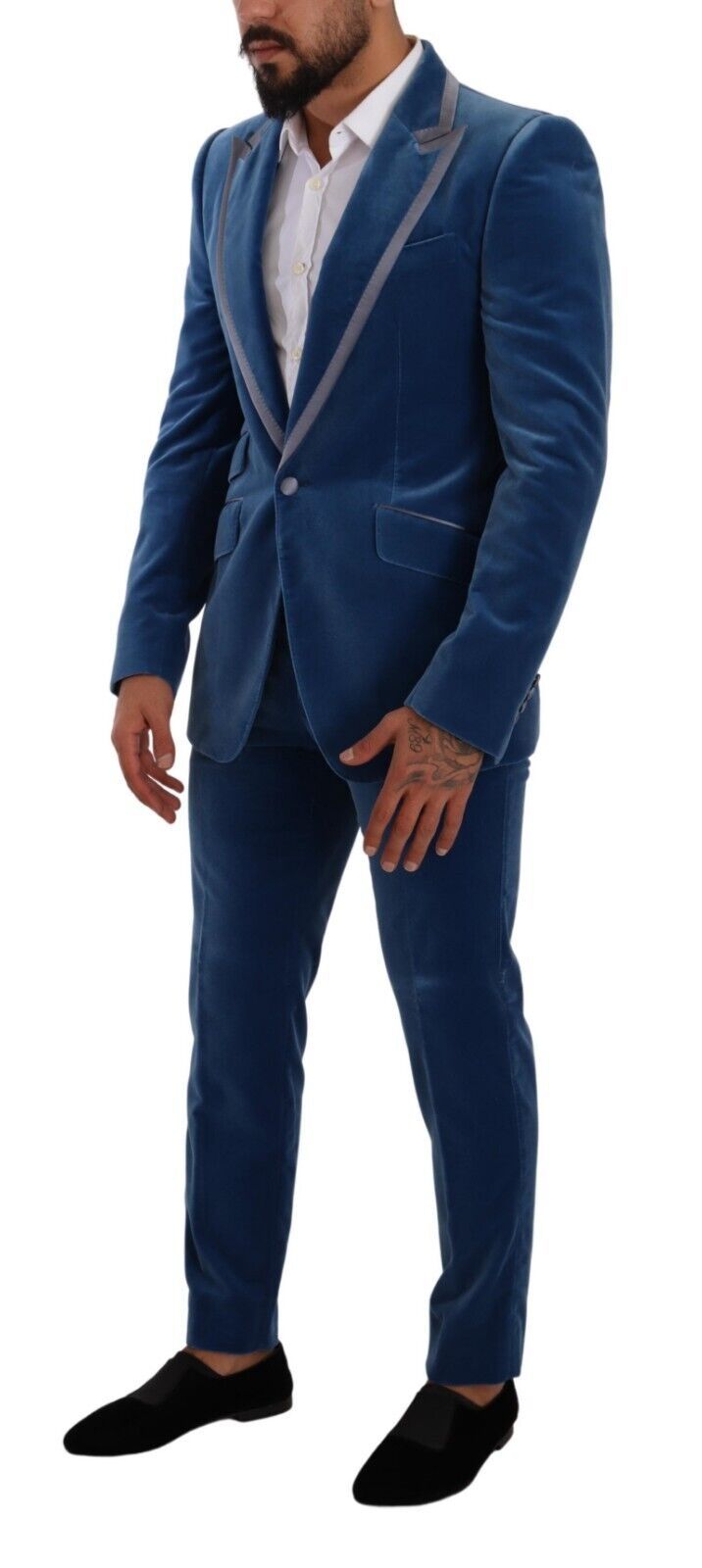 Elegante abito slim fit in velluto blu