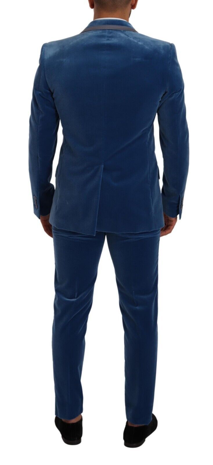 Elegante abito slim fit in velluto blu