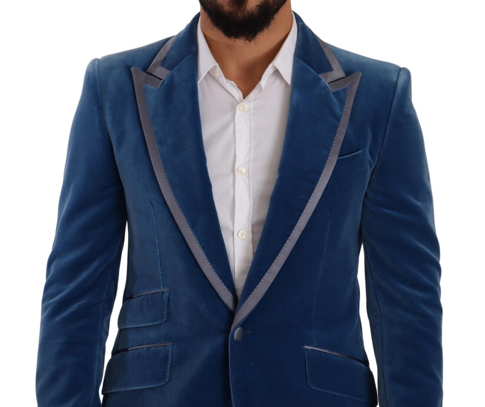 Elegante abito slim fit in velluto blu