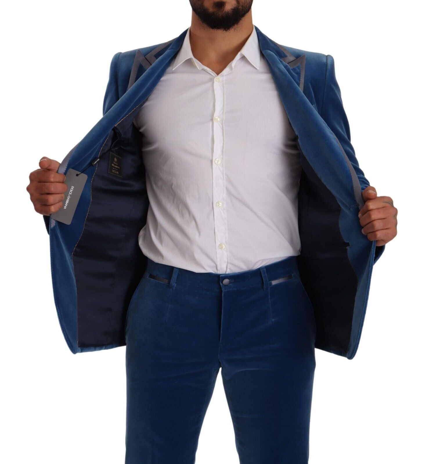 Elegante abito slim fit in velluto blu