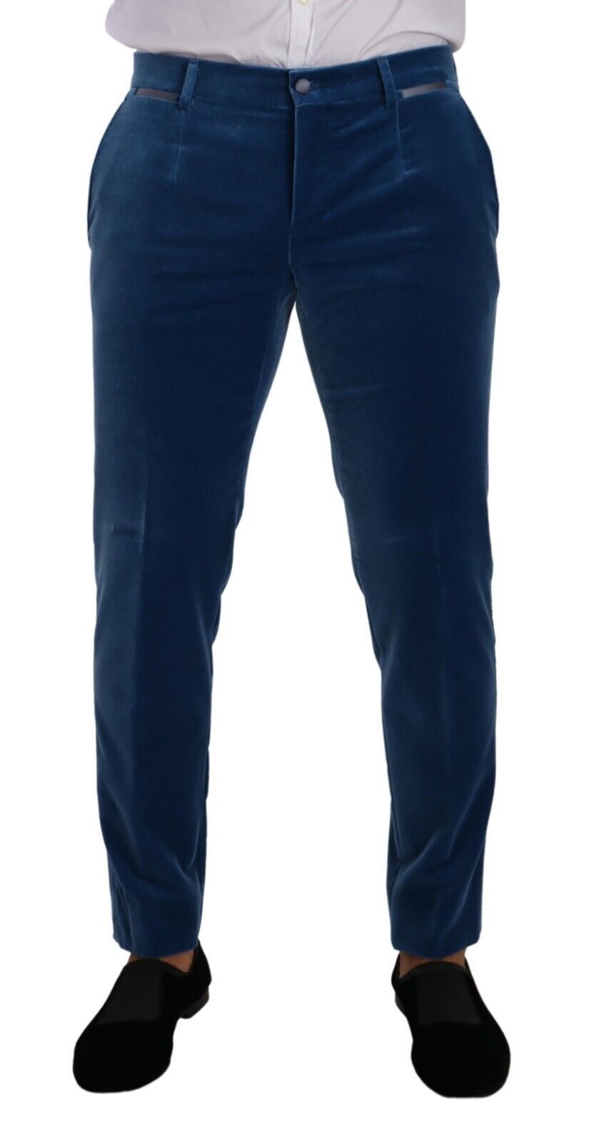 Elegante abito slim fit in velluto blu