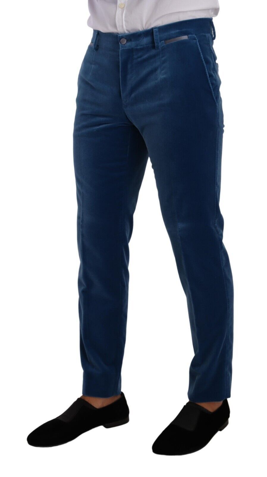 Elegante abito slim fit in velluto blu
