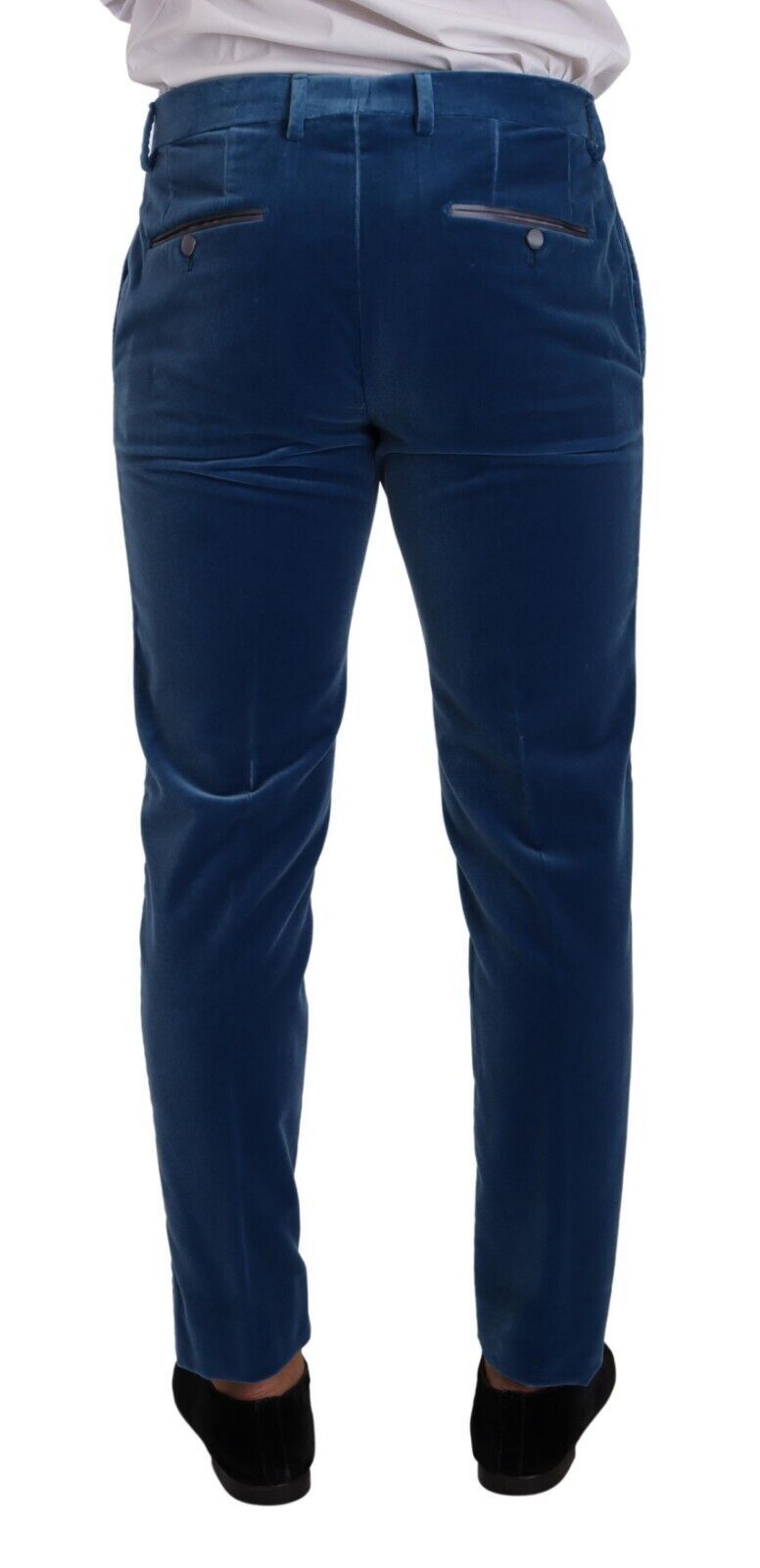 Elegante abito slim fit in velluto blu