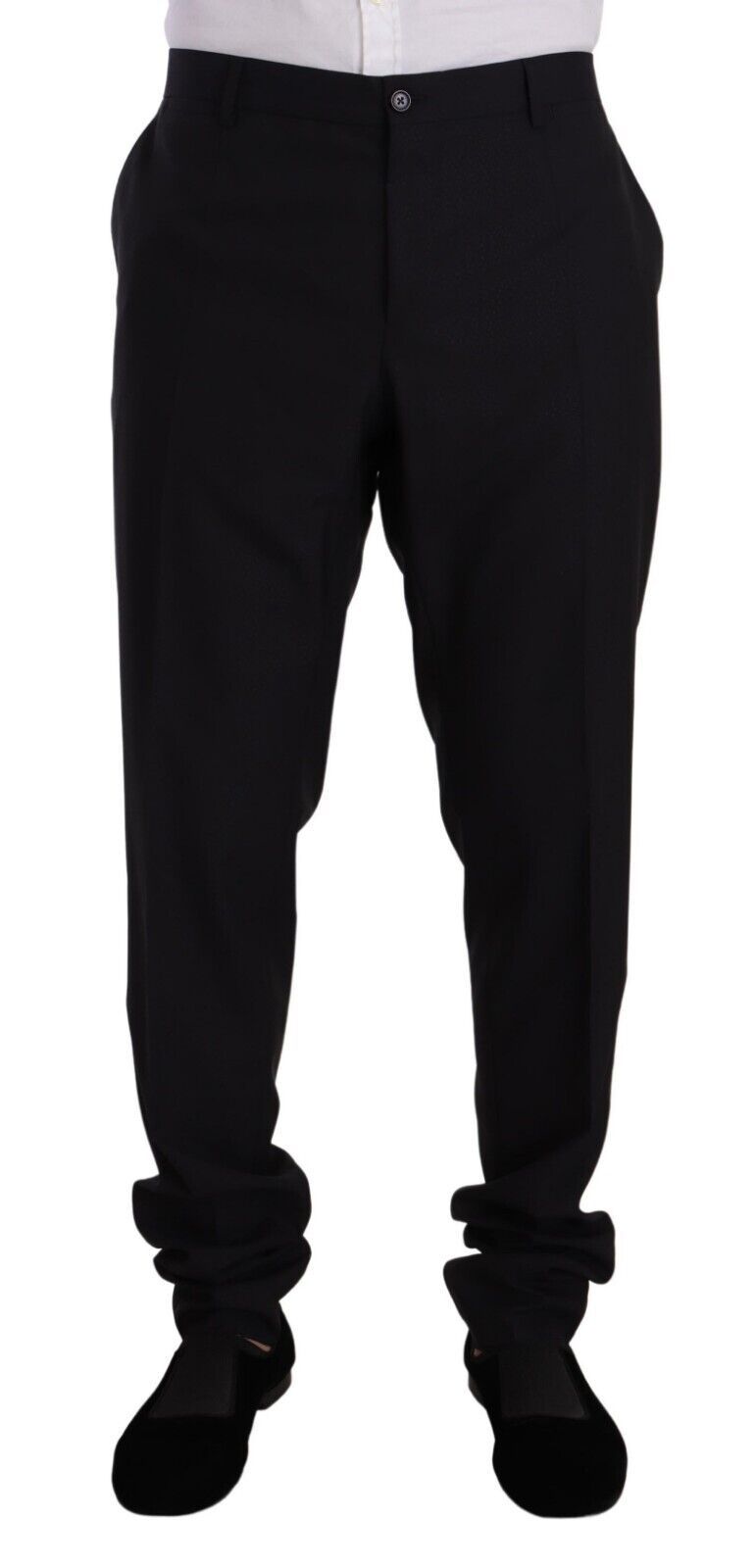 Elegante abito blu navy slim fit in lana e seta a due pezzi